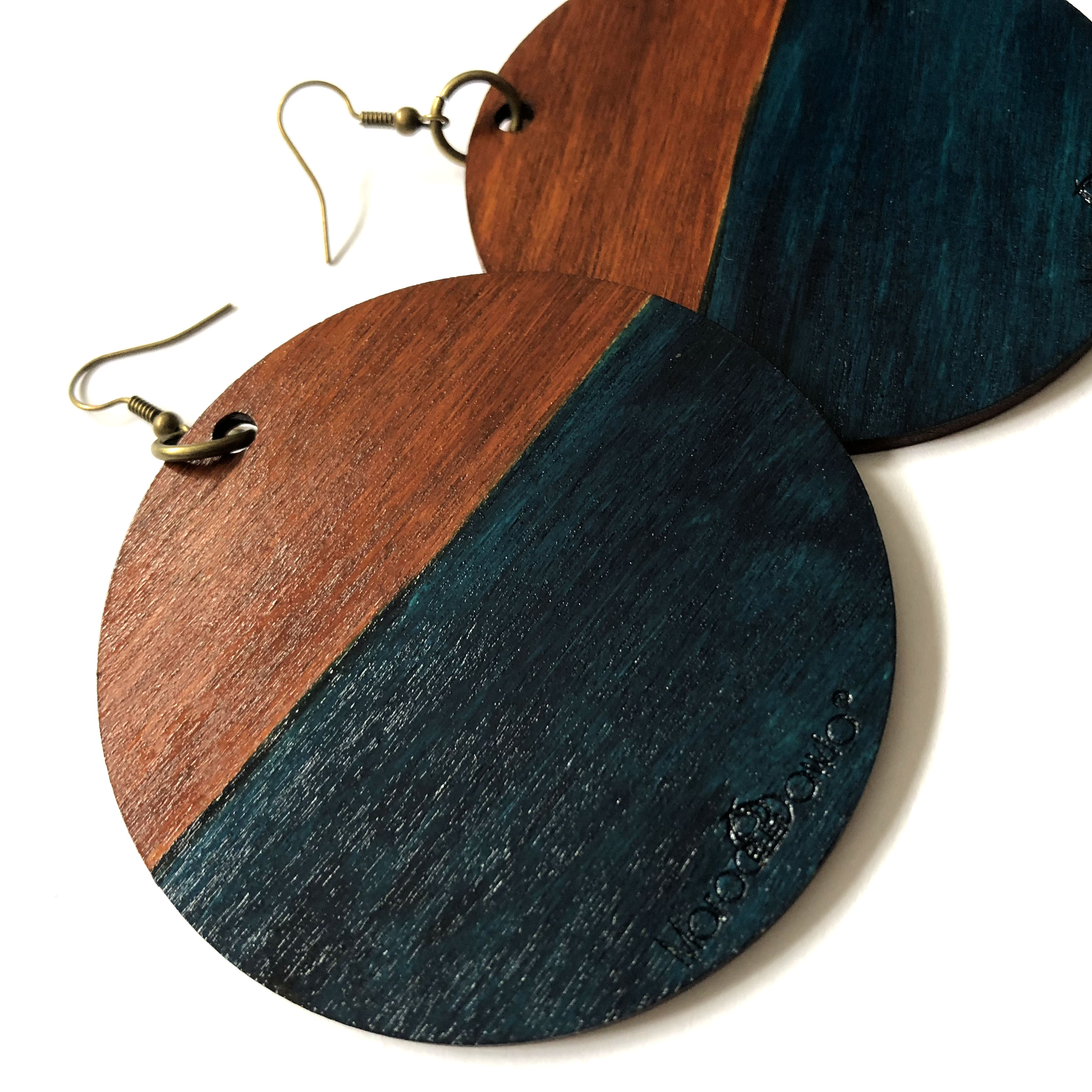 Dark Teal and Brown Coloured Wooden Earrings – MaroonDawta®